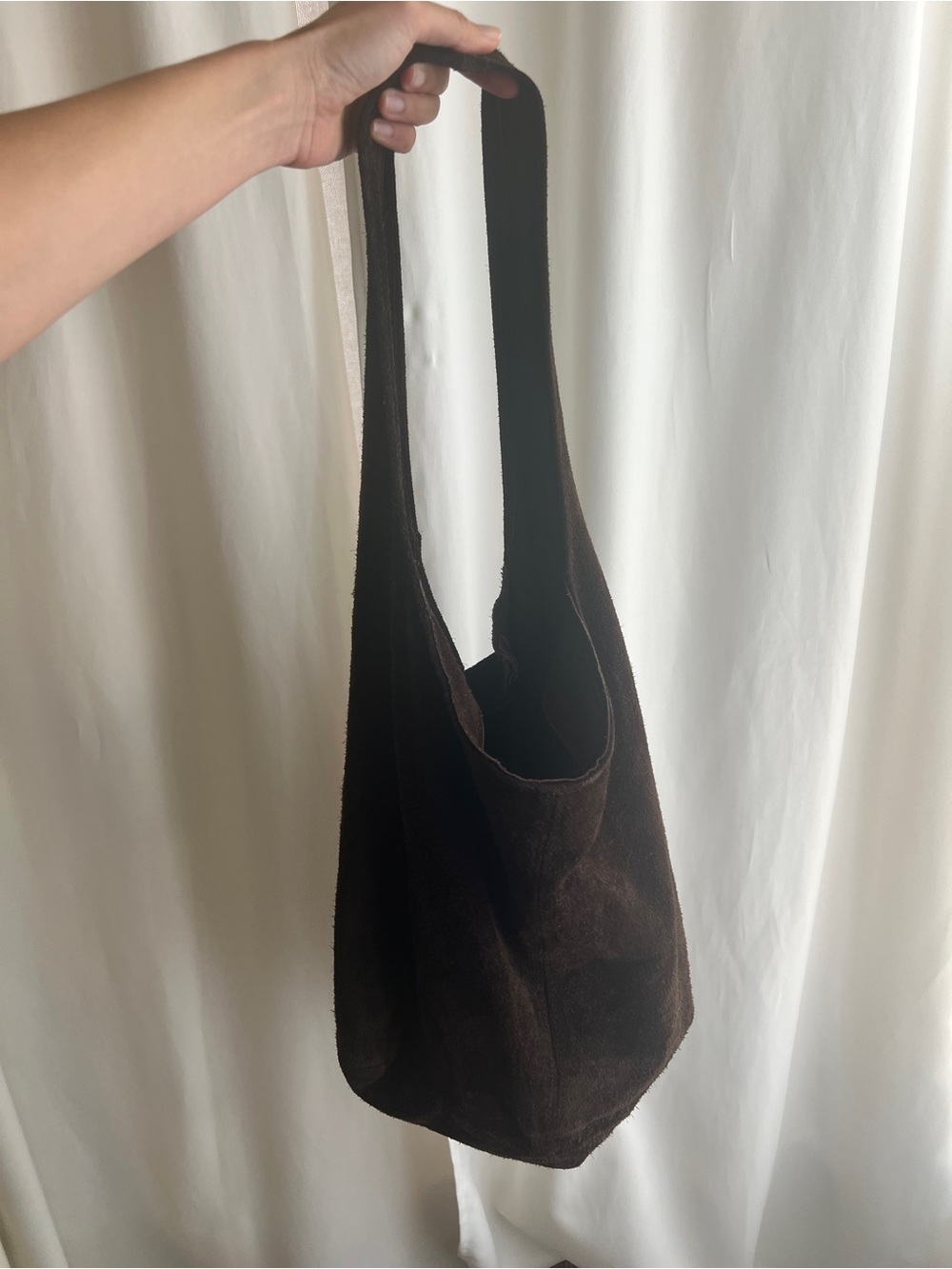 Minimalist Dark Brown 100% Leather Suede Shoulder Tote Bag